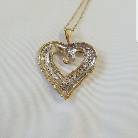 10K Yellow Gold Diamond Heart Necklace - Picture 8 of 11